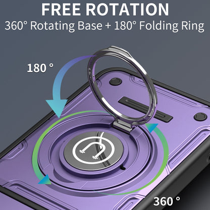 For Samsung Galaxy S26+ Case with Slide Camera Cover Ring Kickstand PC + TPU Phone Shell - Purple