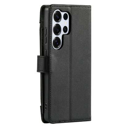 Wallet Case for Samsung Galaxy S25 Ultra Litchi Texture Zipper Pocket Stand Leather Flip Phone Cover with Wrist Strap