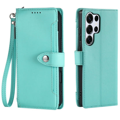 Wallet Case for Samsung Galaxy S25 Ultra Litchi Texture Zipper Pocket Stand Leather Flip Phone Cover with Wrist Strap