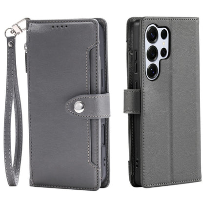 Wallet Case for Samsung Galaxy S25 Ultra Litchi Texture Zipper Pocket Stand Leather Flip Phone Cover with Wrist Strap
