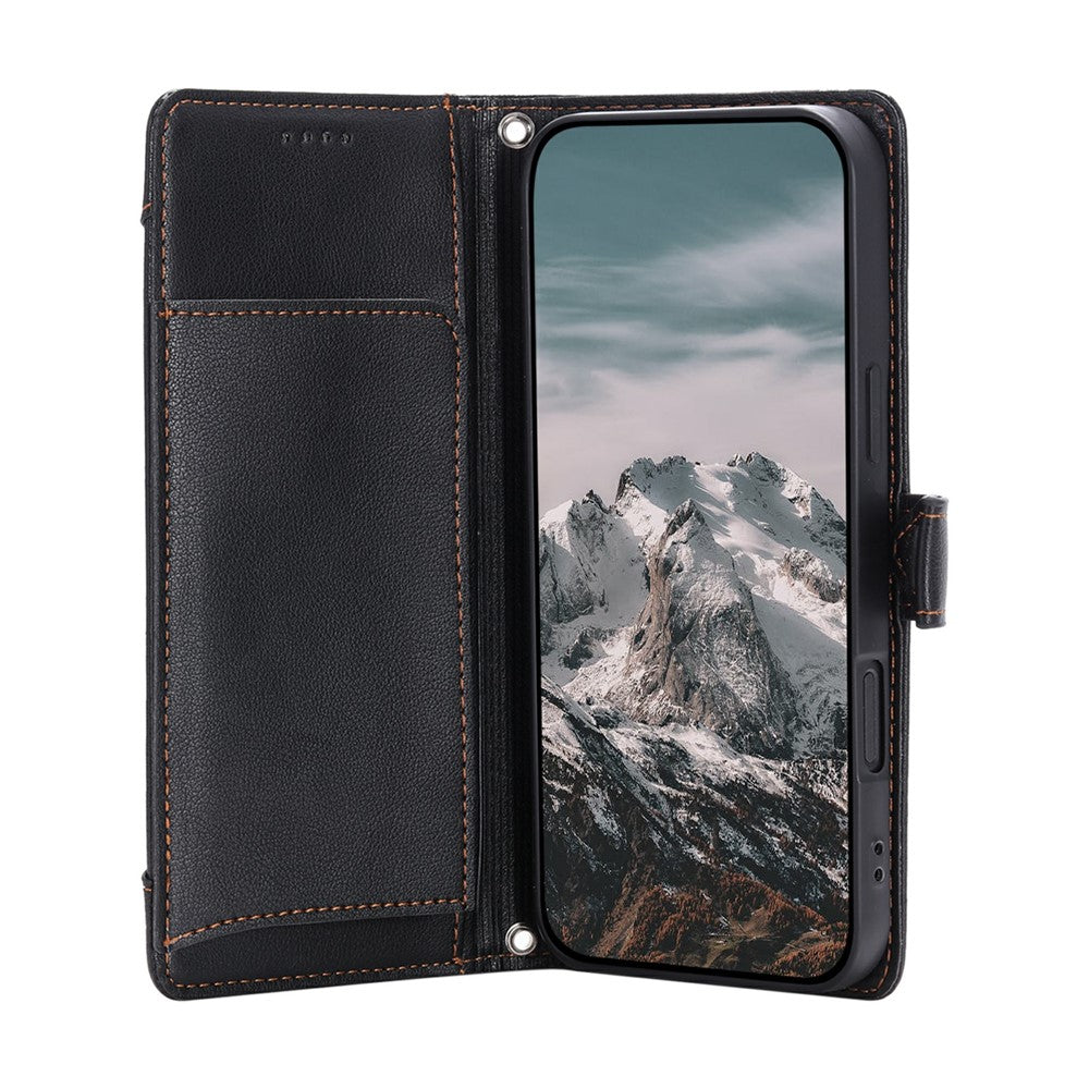 Wallet Case for Samsung Galaxy S26+ Litchi Texture Zipper Pocket Stand Leather Flip Phone Cover with Wrist Strap