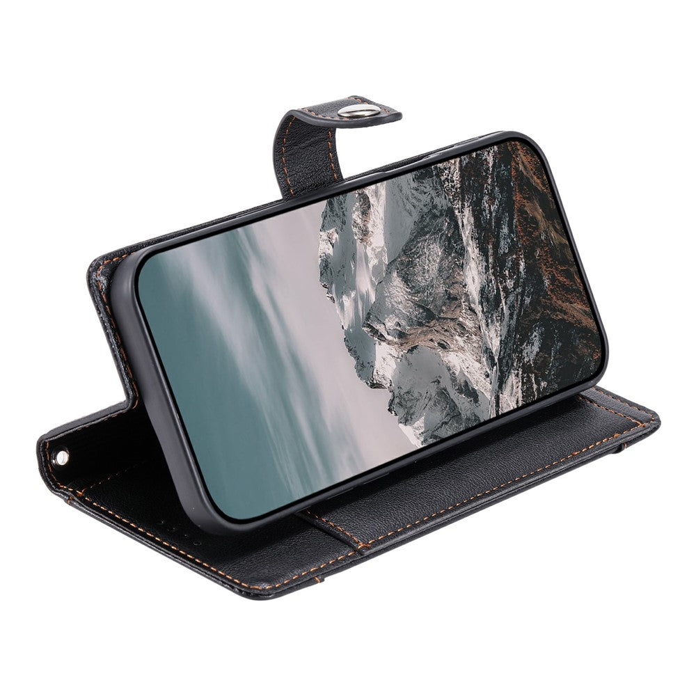 Wallet Case for Samsung Galaxy S26+ Litchi Texture Zipper Pocket Stand Leather Flip Phone Cover with Wrist Strap