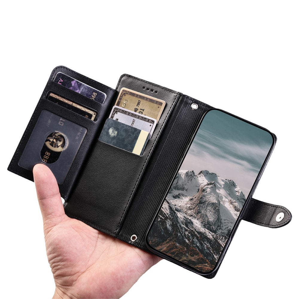 Wallet Case for Samsung Galaxy S26+ Litchi Texture Zipper Pocket Stand Leather Flip Phone Cover with Wrist Strap