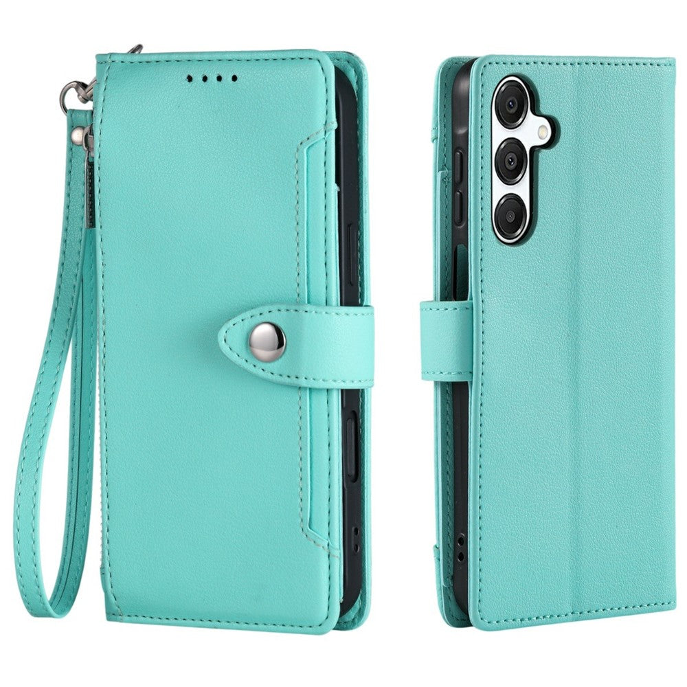 Wallet Case for Samsung Galaxy S26+ Litchi Texture Zipper Pocket Stand Leather Flip Phone Cover with Wrist Strap
