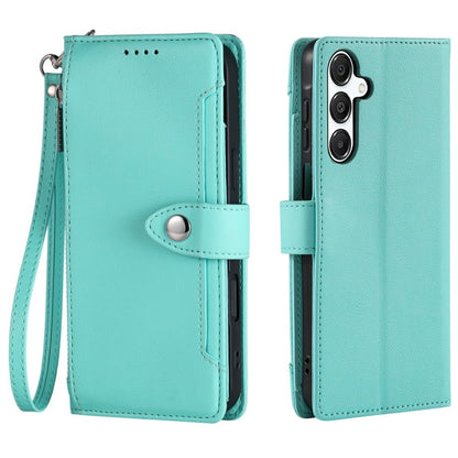 Wallet Case for Samsung Galaxy S26+ Litchi Texture Zipper Pocket Stand Leather Flip Phone Cover with Wrist Strap