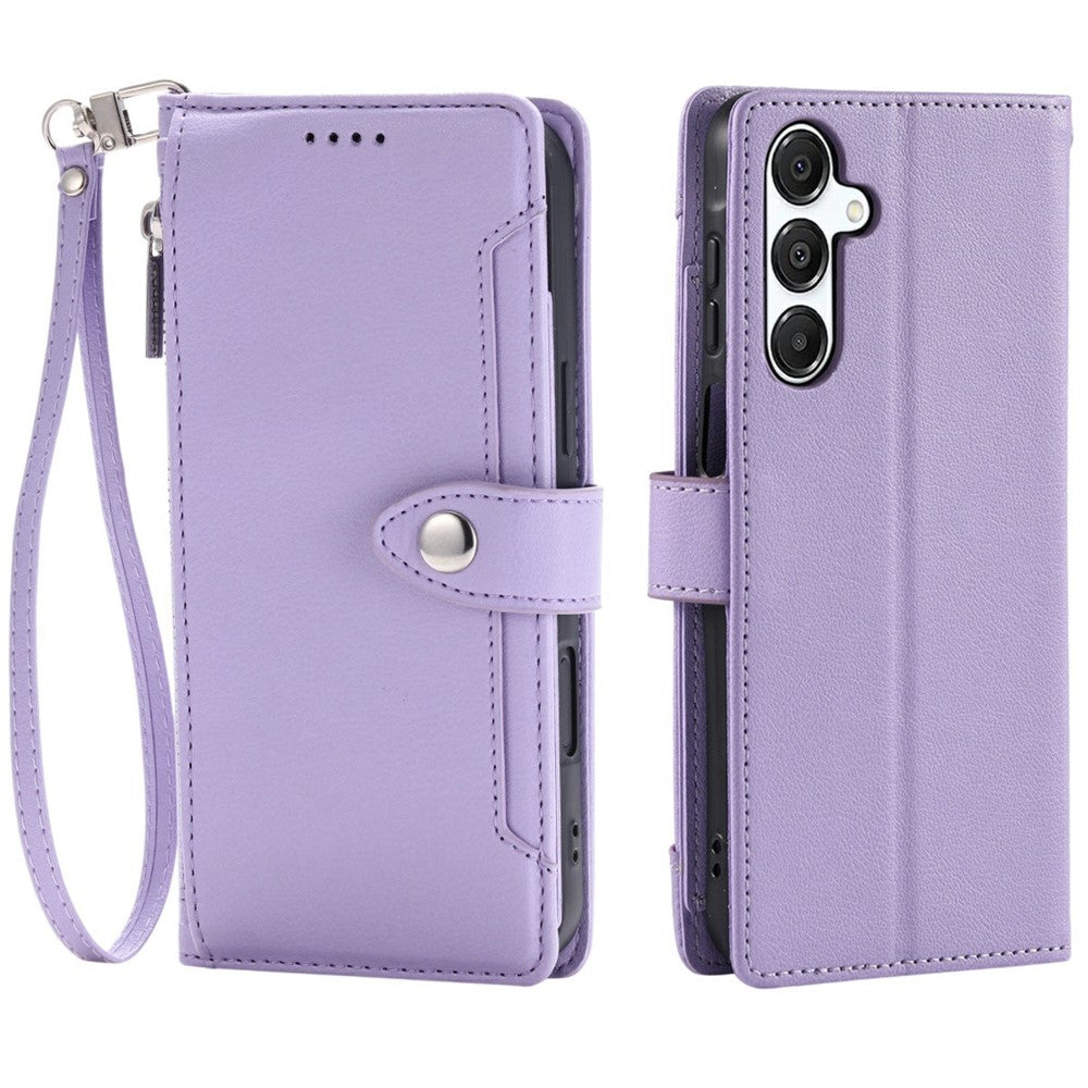 Wallet Case for Samsung Galaxy S26+ Litchi Texture Zipper Pocket Stand Leather Flip Phone Cover with Wrist Strap