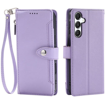 Wallet Case for Samsung Galaxy S26+ Litchi Texture Zipper Pocket Stand Leather Flip Phone Cover with Wrist Strap