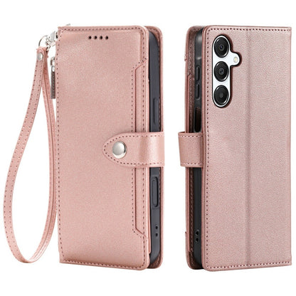Wallet Case for Samsung Galaxy S26+ Litchi Texture Zipper Pocket Stand Leather Flip Phone Cover with Wrist Strap