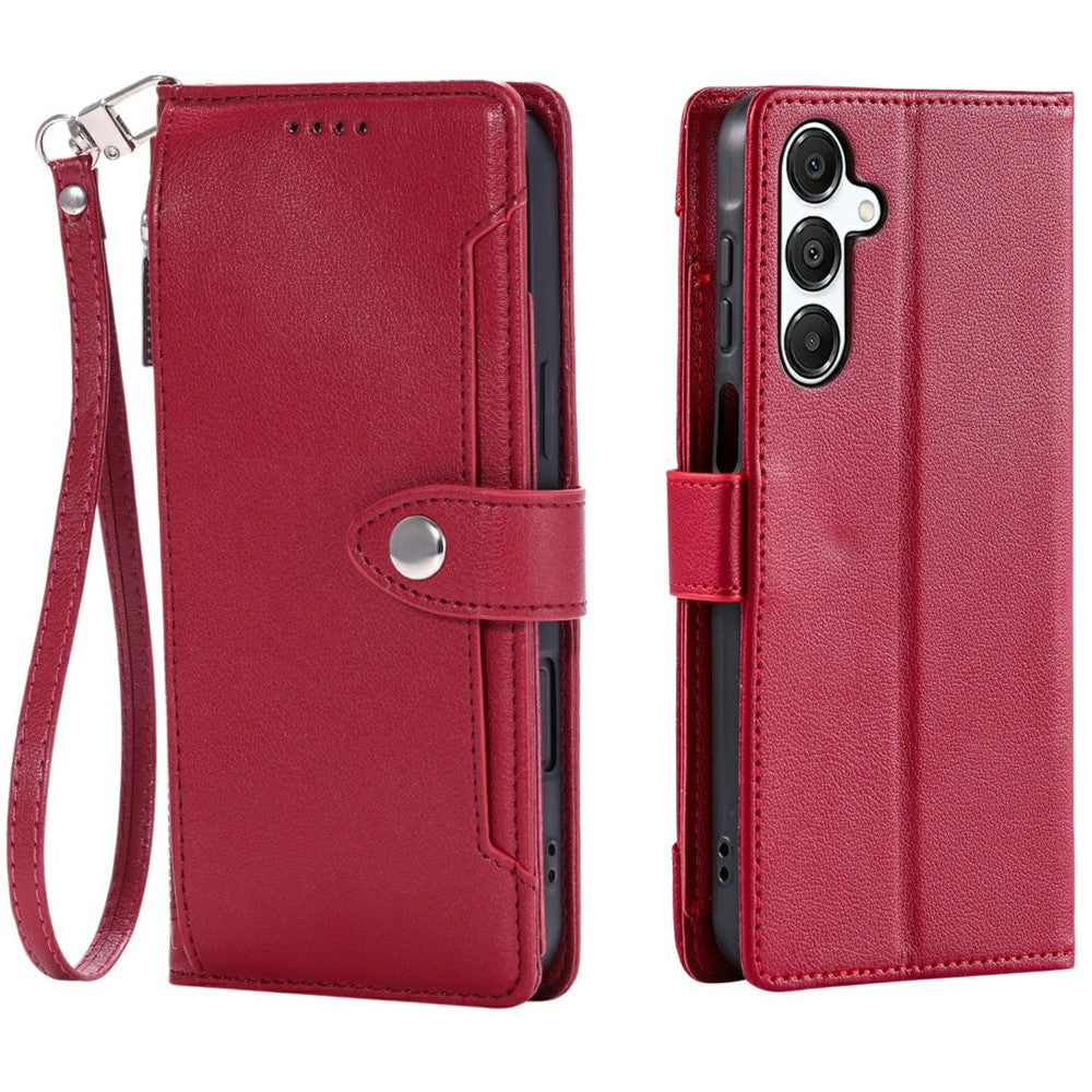 Wallet Case for Samsung Galaxy S26+ Litchi Texture Zipper Pocket Stand Leather Flip Phone Cover with Wrist Strap