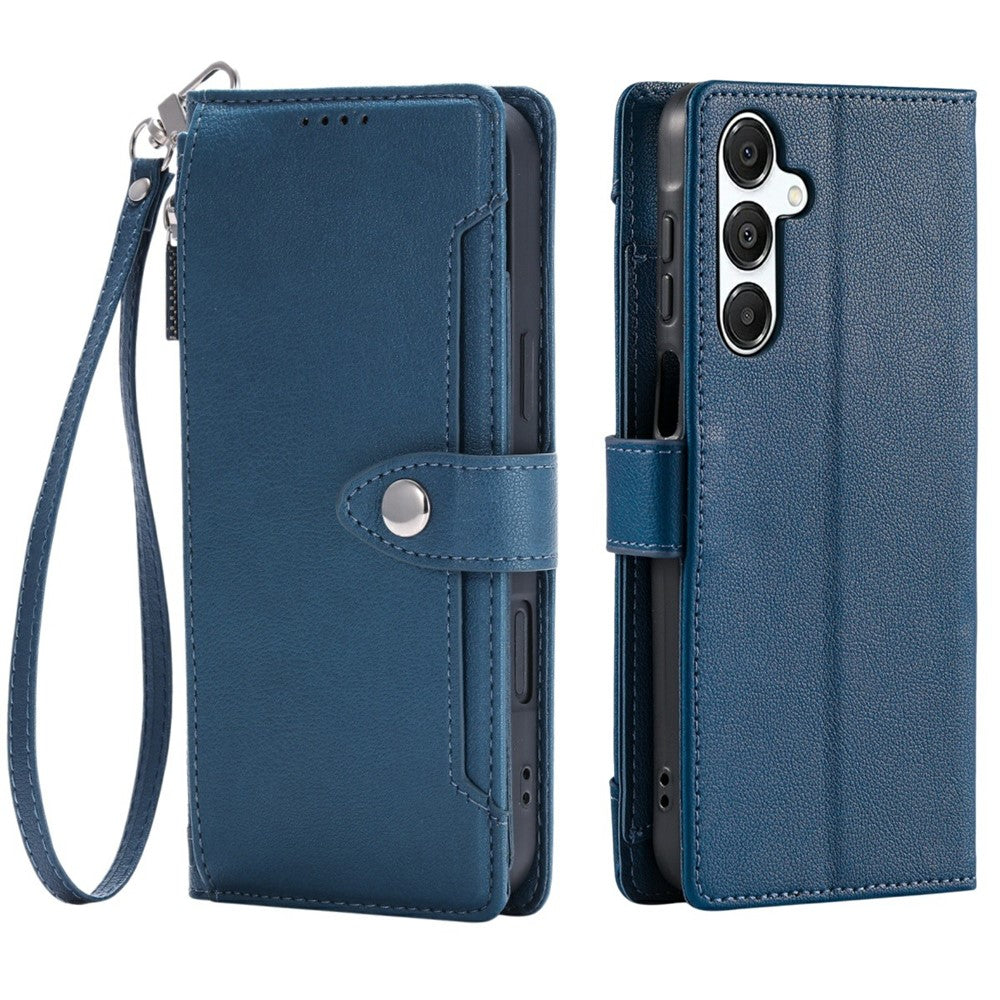 Wallet Case for Samsung Galaxy S26+ Litchi Texture Zipper Pocket Stand Leather Flip Phone Cover with Wrist Strap