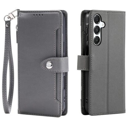 Wallet Case for Samsung Galaxy S26+ Litchi Texture Zipper Pocket Stand Leather Flip Phone Cover with Wrist Strap