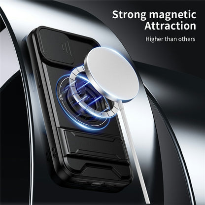 For iPhone 17e / 16e Magnetic Case Ring Holder Foldable Kickstand TPU PC Phone Cover with Camera Lens Slider