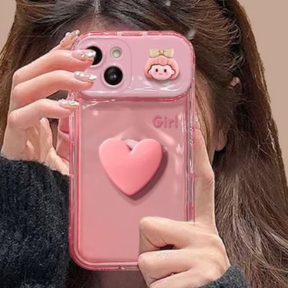 For iPhone 14 Case with Flip Mirror 3D Heart Butterfly Bow Cartoon TPU + PC Protective Cover