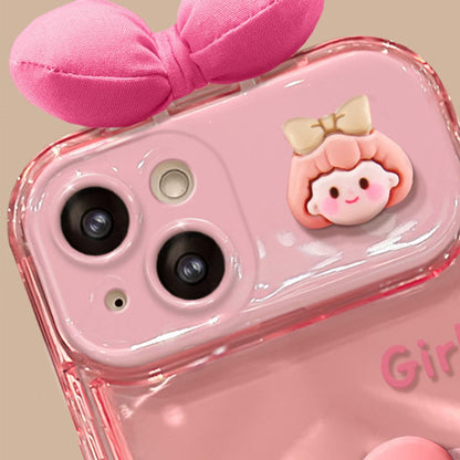 For iPhone 14 Case with Flip Mirror 3D Heart Butterfly Bow Cartoon TPU + PC Protective Cover
