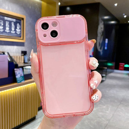For iPhone 14 Case with Flip Mirror Lens Protection TPU + PC Shockproof Phone Shell