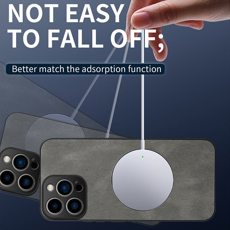 WANLONFENG for iPhone 15 Pro SD Series Magnetic Case Nappa Texture PC TPU Phone Cover with 2Pcs Screen Film