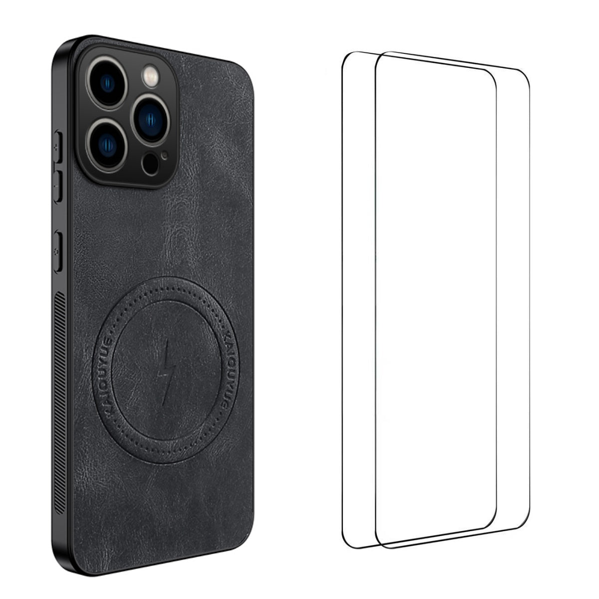 WANLONFENG for iPhone 15 Pro SD Series Magnetic Case Nappa Texture PC TPU Phone Cover with 2Pcs Screen Film