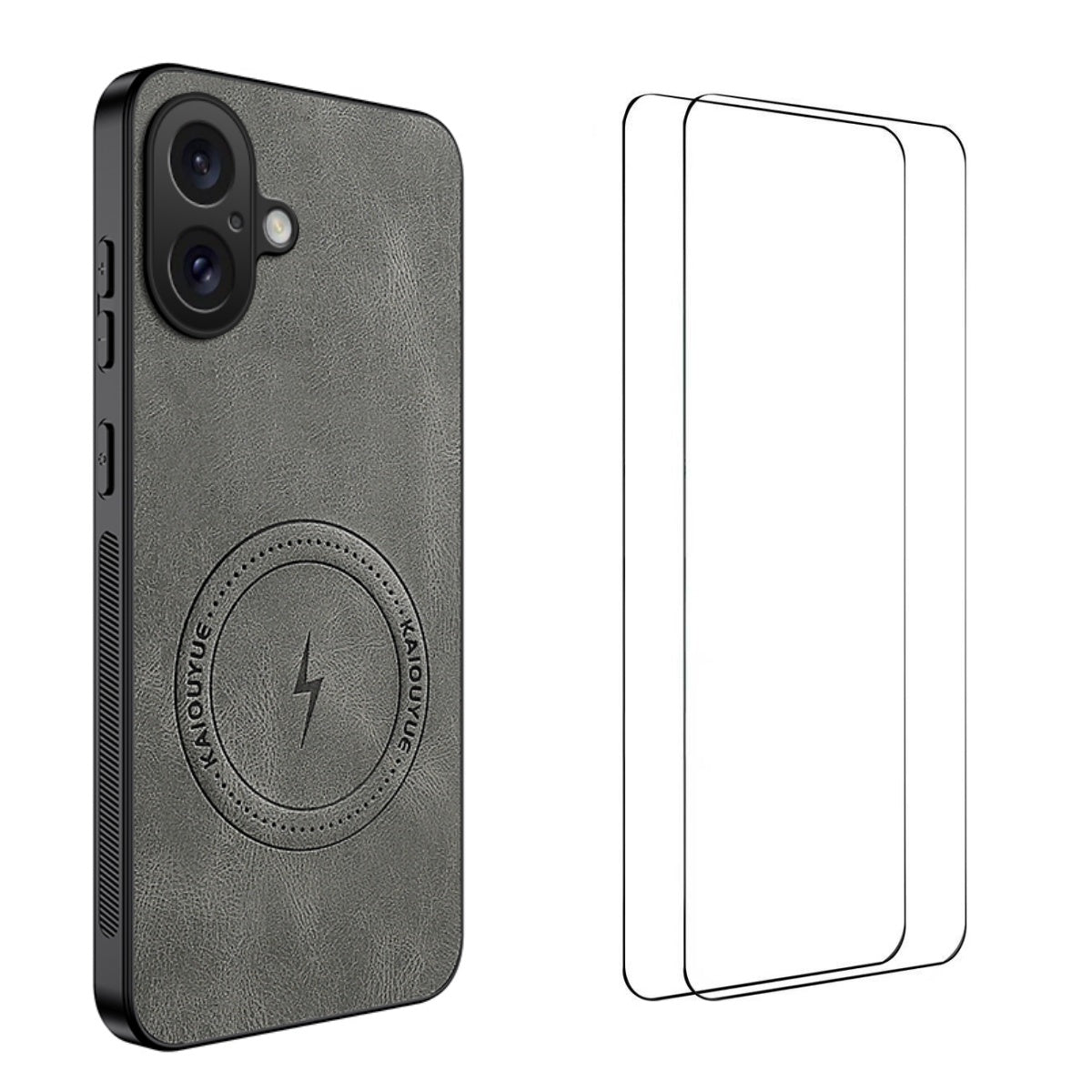 WANLONFENG for iPhone 16 SD Series Magnetic Case Nappa Texture PC TPU Phone Cover with 2Pcs Screen Film