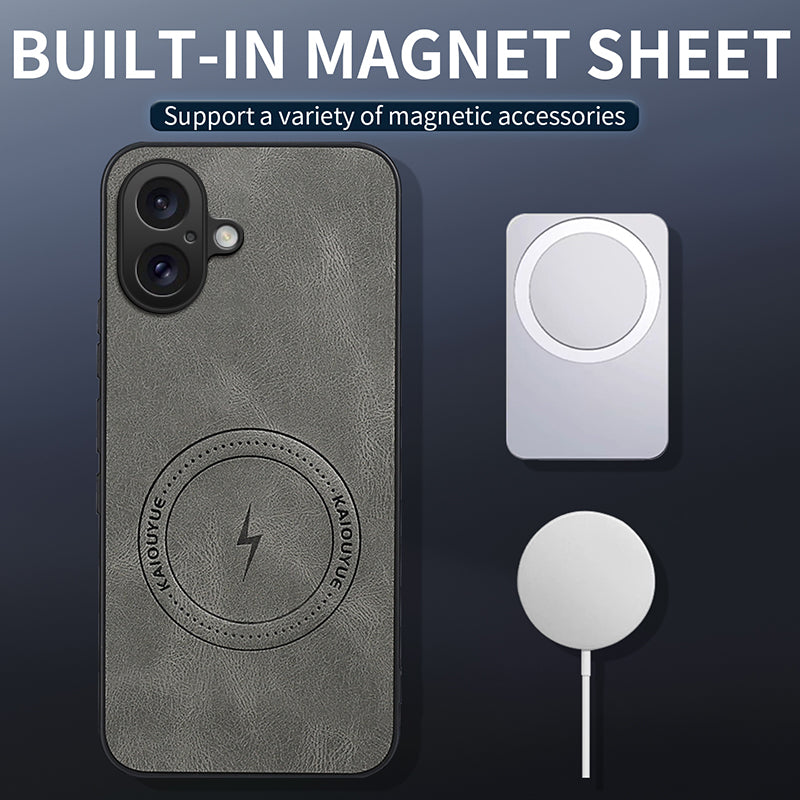 WANLONFENG for iPhone 16 SD Series Magnetic Case Nappa Texture PC TPU Phone Cover with 2Pcs Screen Film