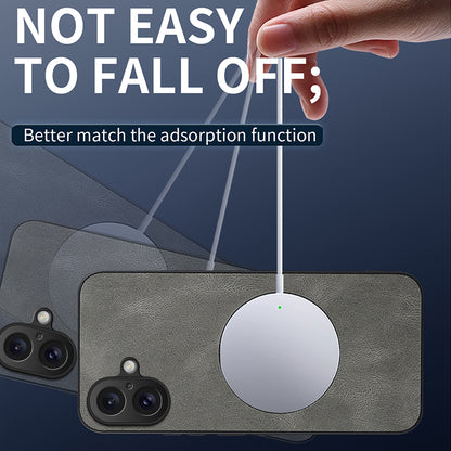 WANLONFENG for iPhone 16 SD Series Magnetic Case Nappa Texture PC TPU Phone Cover with 2Pcs Screen Film
