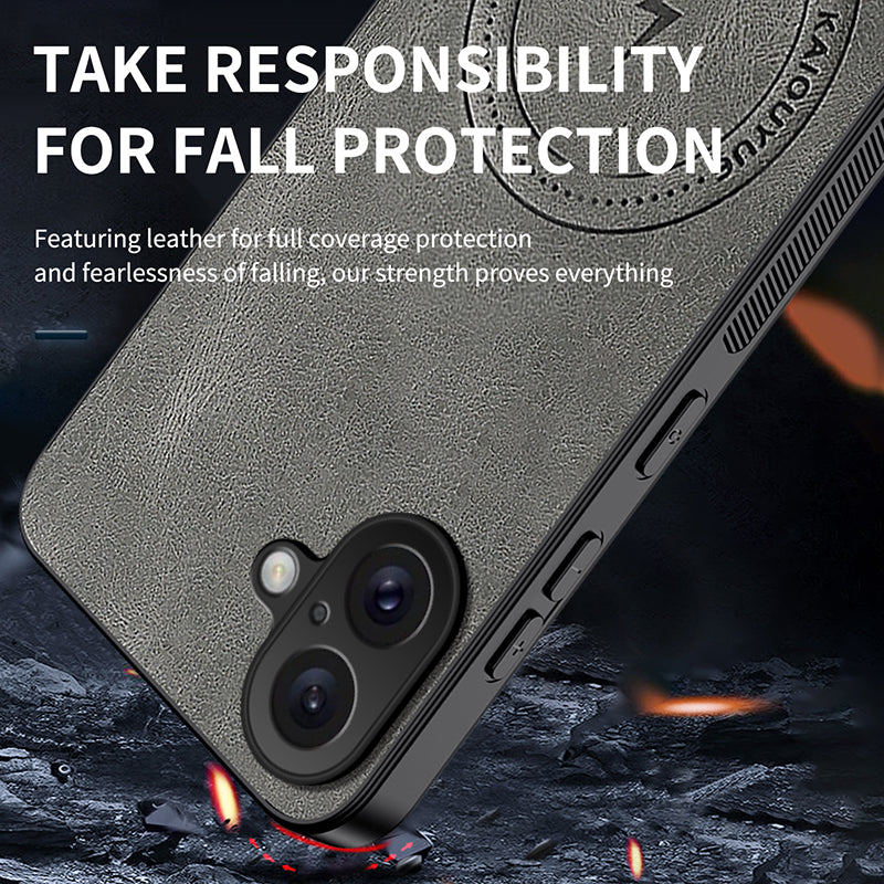 WANLONFENG for iPhone 16 SD Series Magnetic Case Nappa Texture PC TPU Phone Cover with 2Pcs Screen Film