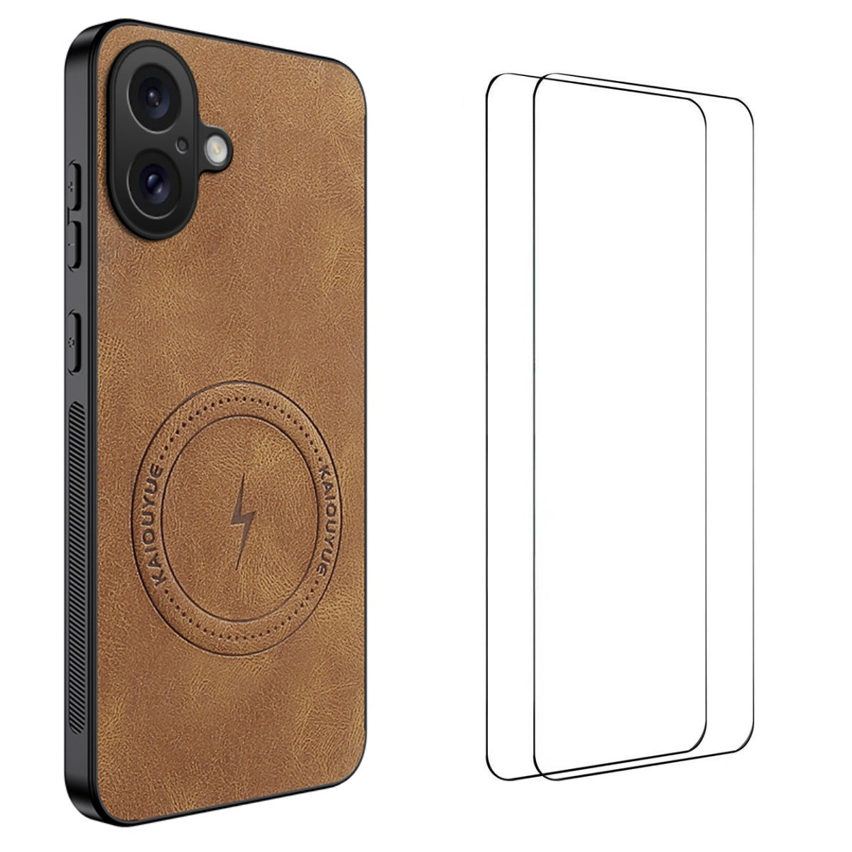 WANLONFENG for iPhone 16 SD Series Magnetic Case Nappa Texture PC TPU Phone Cover with 2Pcs Screen Film