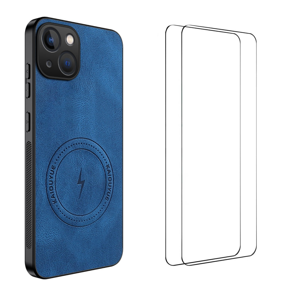 WANLONFENG for iPhone 15 SD Series Magnetic Case Nappa Texture PC TPU Phone Cover with 2Pcs Screen Film