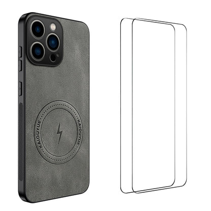 WANLONFENG for iPhone 16 Pro Max SD Series Magnetic Case Nappa Texture PC TPU Phone Cover with 2Pcs Screen Film