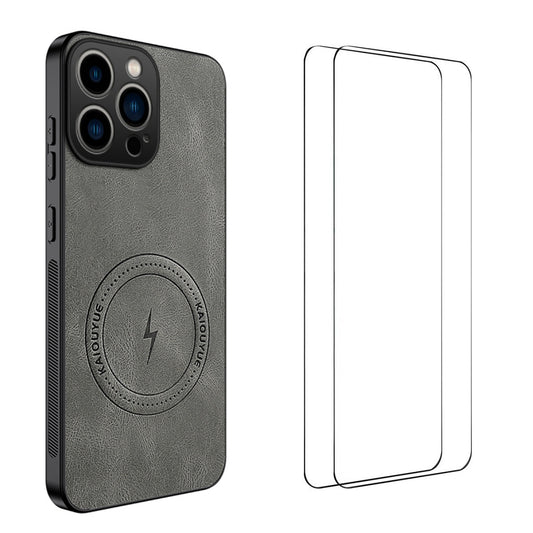 WANLONFENG for iPhone 16 Pro Max SD Series Magnetic Case Nappa Texture PC TPU Phone Cover with 2Pcs Screen Film