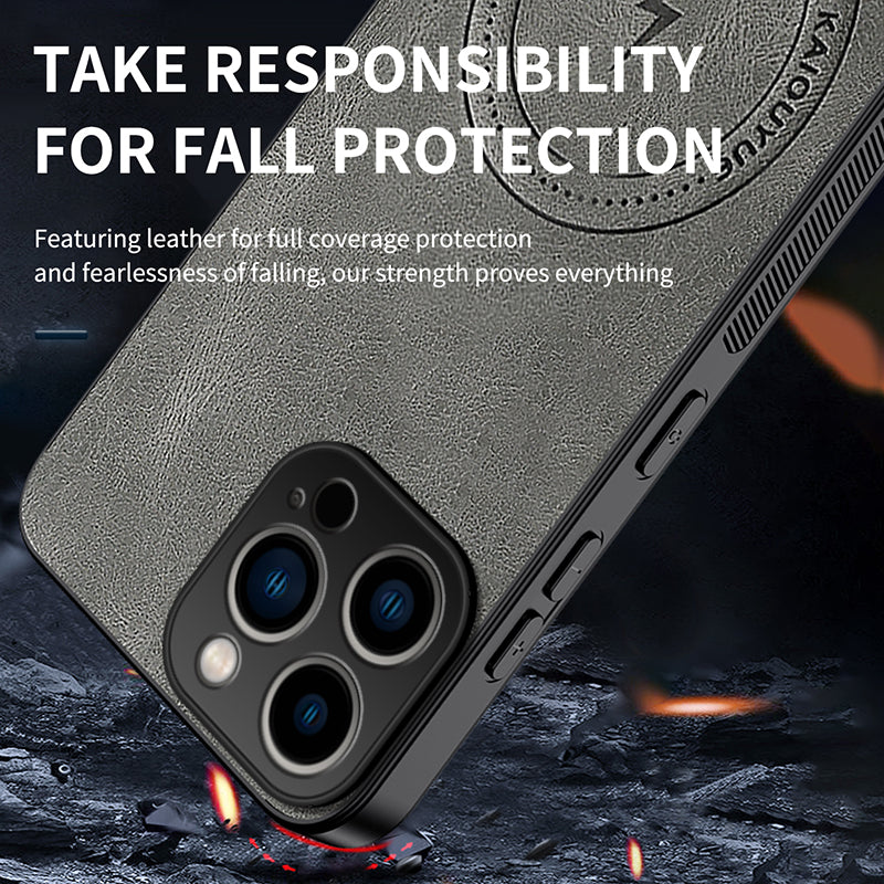WANLONFENG for iPhone 16 Pro Max SD Series Magnetic Case Nappa Texture PC TPU Phone Cover with 2Pcs Screen Film