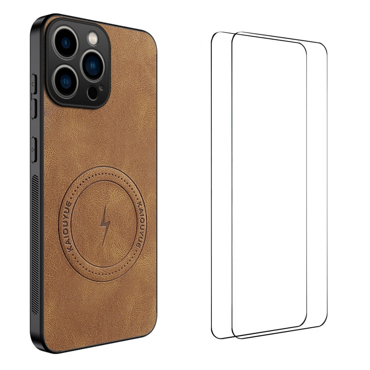 WANLONFENG for iPhone 16 Pro Max SD Series Magnetic Case Nappa Texture PC TPU Phone Cover with 2Pcs Screen Film