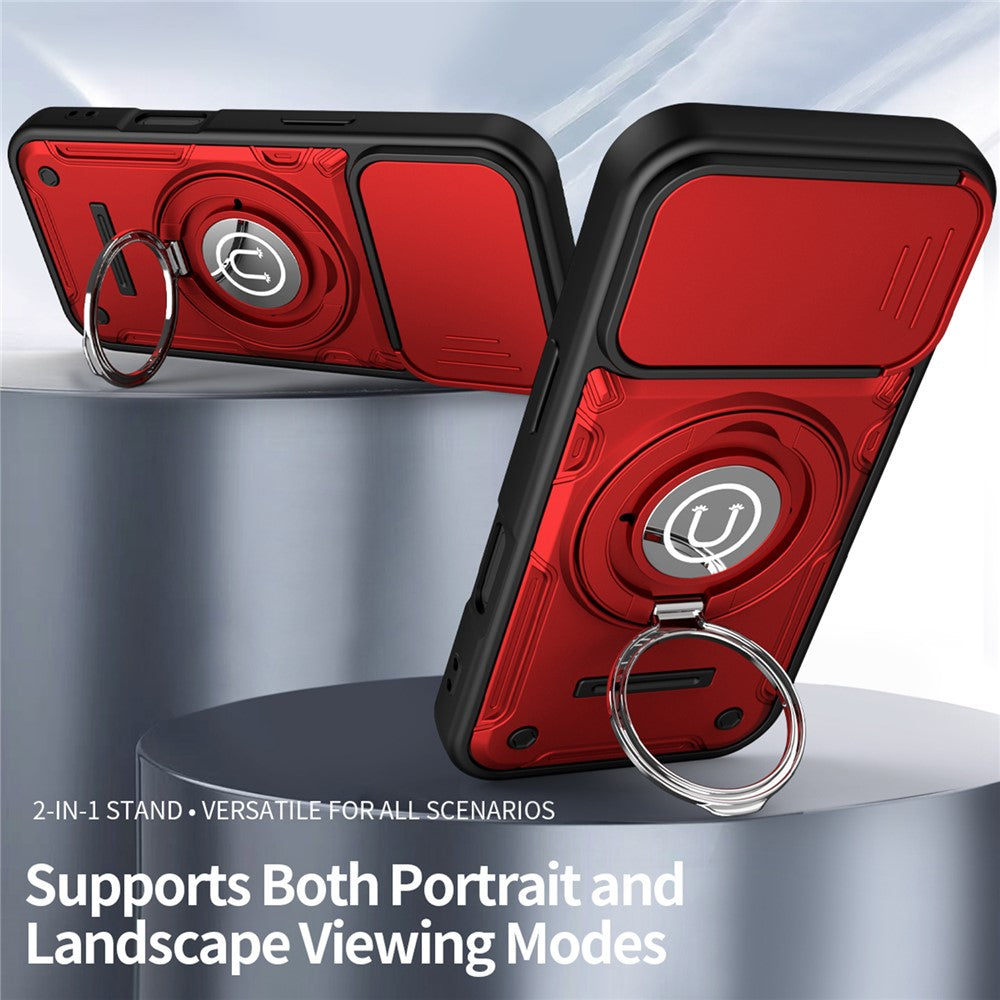 For iPhone 16 Case with Slide Camera Cover Ring Kickstand PC + TPU Phone Shell