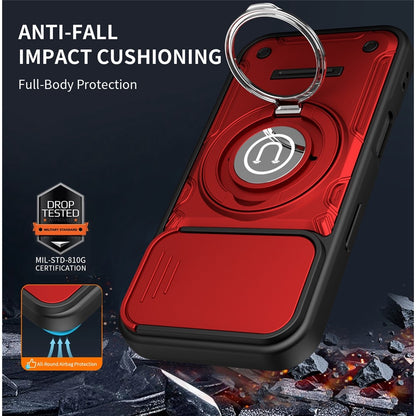 For iPhone 16 Case with Slide Camera Cover Ring Kickstand PC + TPU Phone Shell