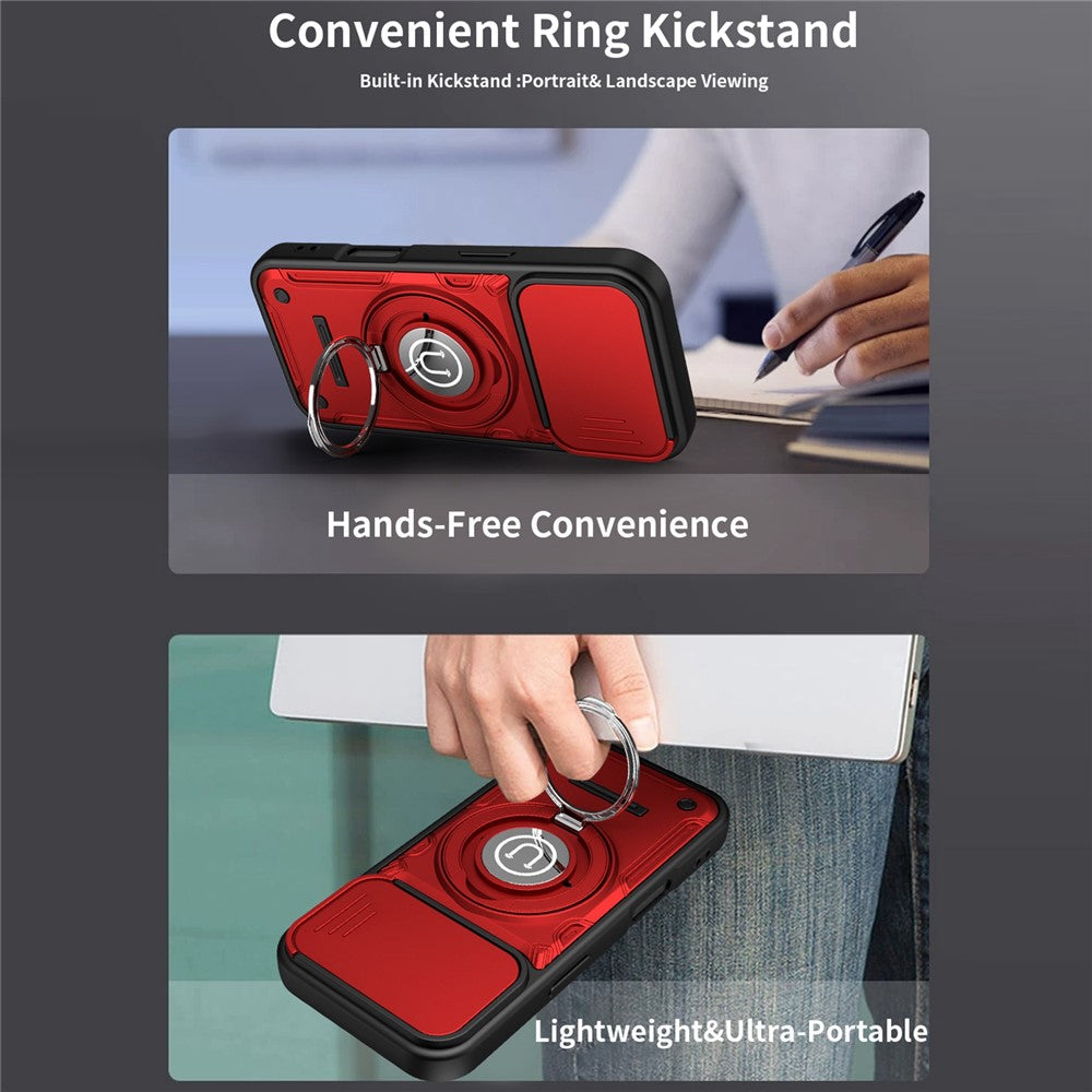 For iPhone 16 Case with Slide Camera Cover Ring Kickstand PC + TPU Phone Shell