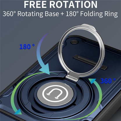 For iPhone 15 Pro Case with Slide Camera Cover Ring Kickstand PC + TPU Phone Shell