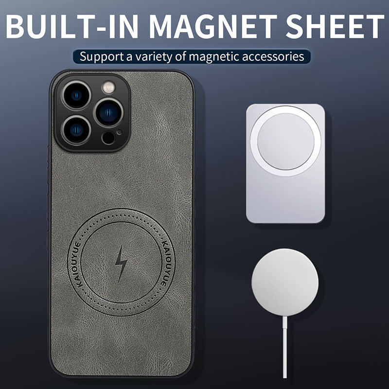 WANLONFENG for iPhone 16 Pro Max SD1 Series Magnetic Case Nappa Texture PC TPU Phone Cover