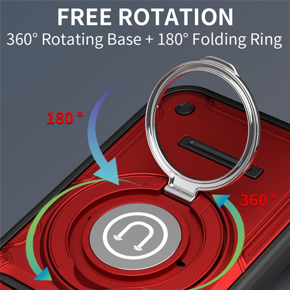 For iPhone 15 Case with Slide Camera Cover Ring Kickstand PC + TPU Phone Shell