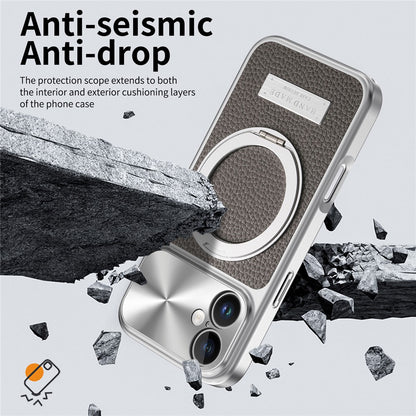 For iPhone 16 Magnetic Case Kickstand TPU+PC+PU Leather Litchi Texture Phone Back Cover