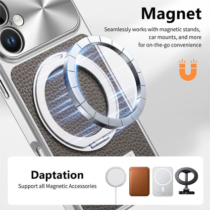 For iPhone 16 Magnetic Case Kickstand TPU+PC+PU Leather Litchi Texture Phone Back Cover