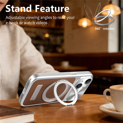 For iPhone 15 Magnetic Case Kickstand TPU+PC+PU Leather Litchi Texture Phone Back Cover