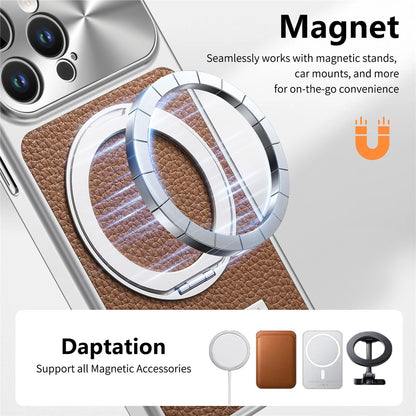 For iPhone 15 Pro Max Magnetic Case Kickstand TPU+PC+PU Leather Litchi Texture Phone Back Cover