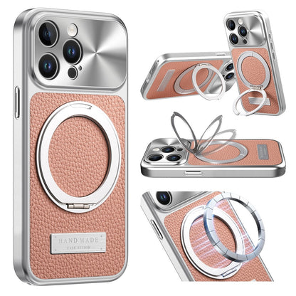 For iPhone 15 Pro Max Magnetic Case Kickstand TPU+PC+PU Leather Litchi Texture Phone Back Cover