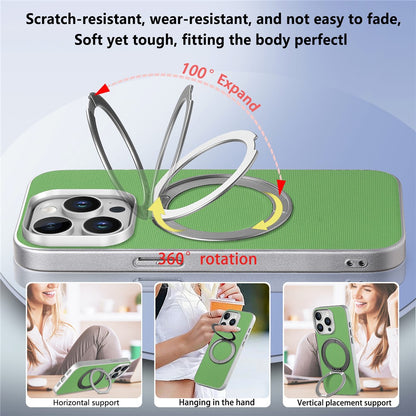 For iPhone 15 Pro Max Magnetic Case Ring Kickstand Fine Grid Texture Leather + PC + TPU Phone Cover