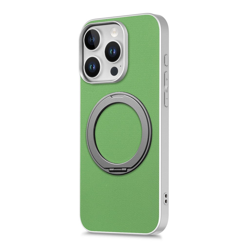 For iPhone 15 Pro Max Magnetic Case Ring Kickstand Fine Grid Texture Leather + PC + TPU Phone Cover