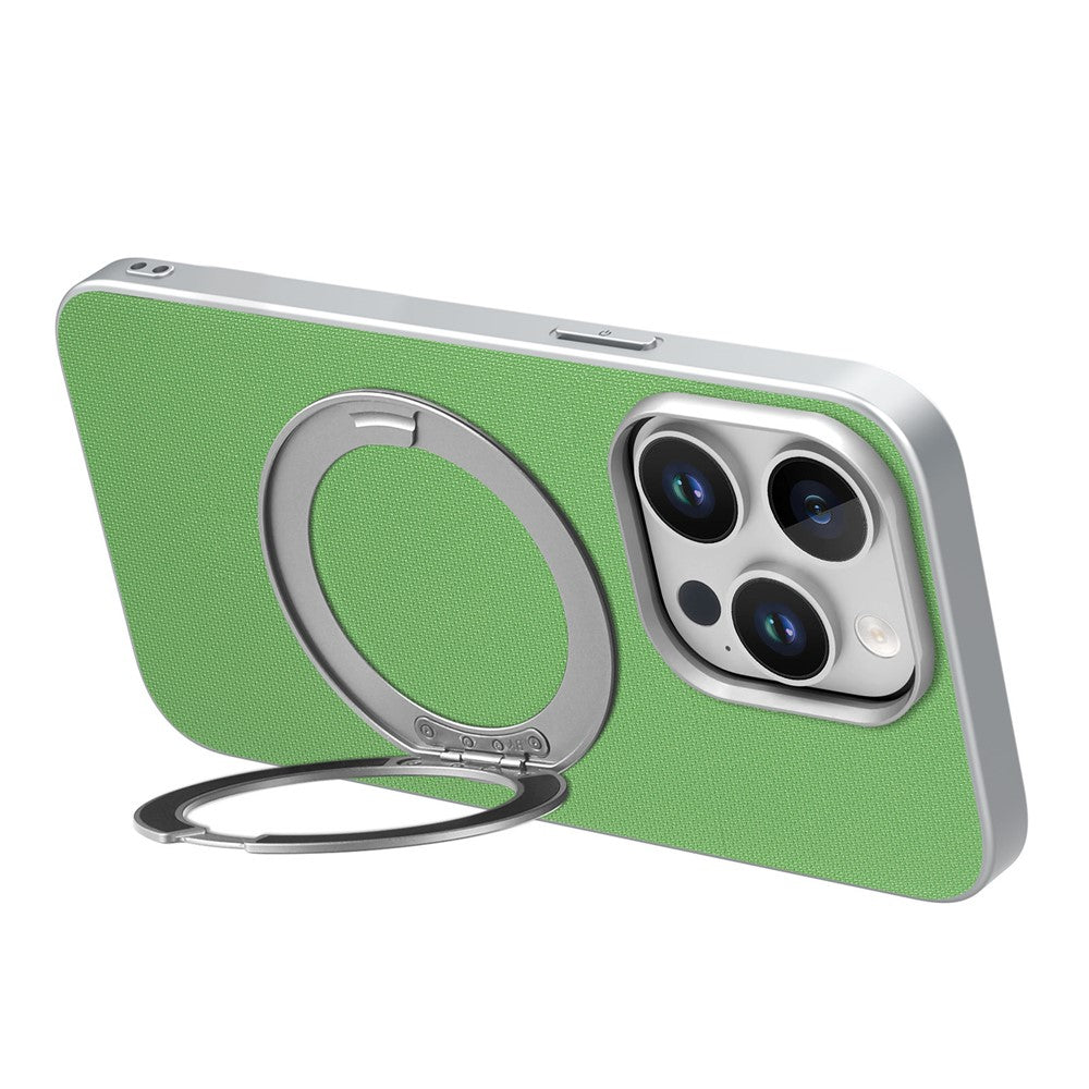 For iPhone 15 Pro Max Magnetic Case Ring Kickstand Fine Grid Texture Leather + PC + TPU Phone Cover