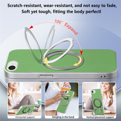 For iPhone 16e  /  17e Magnetic Case Ring Kickstand Fine Grid Texture Leather + PC + TPU Phone Cover