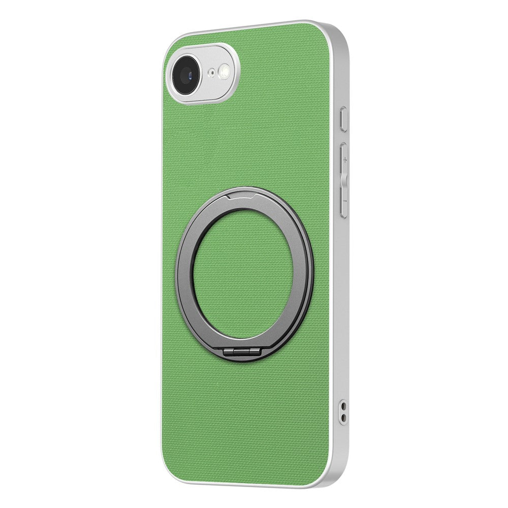For iPhone 16e  /  17e Magnetic Case Ring Kickstand Fine Grid Texture Leather + PC + TPU Phone Cover