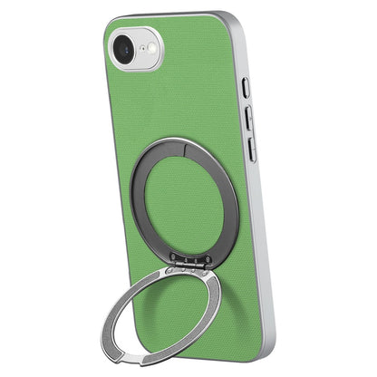 For iPhone 16e  /  17e Magnetic Case Ring Kickstand Fine Grid Texture Leather + PC + TPU Phone Cover
