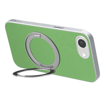 For iPhone 16e  /  17e Magnetic Case Ring Kickstand Fine Grid Texture Leather + PC + TPU Phone Cover