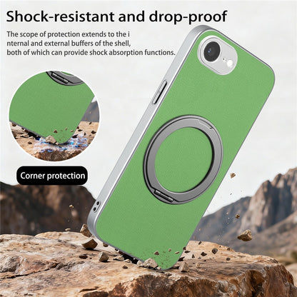 For iPhone 16e  /  17e Magnetic Case Ring Kickstand Fine Grid Texture Leather + PC + TPU Phone Cover